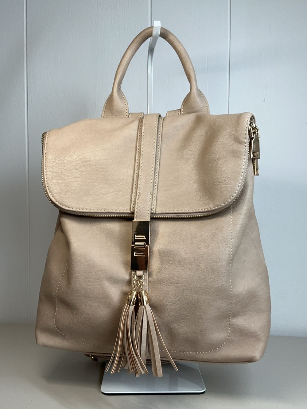 Mystique Beige Vegan Leather Adjustable Backpack